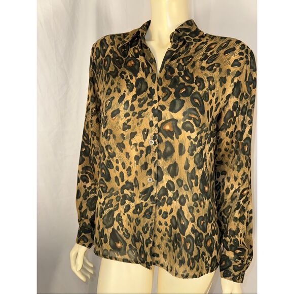 Vintage Chaus Women’s Blouse Leopard Animal Print Long Sleeve Button Front Chiff - Picture 3 of 13